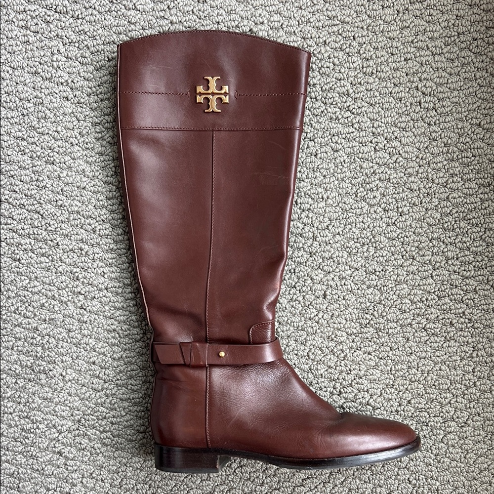 Tory Burch Everly Brown Leather Riding Boots - Picture 3 of 11